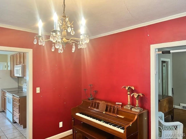 2274 Carter Hill Rd, Montgomery, AL 36106 - detailed view of white appliances, a chandelier, and crown molding