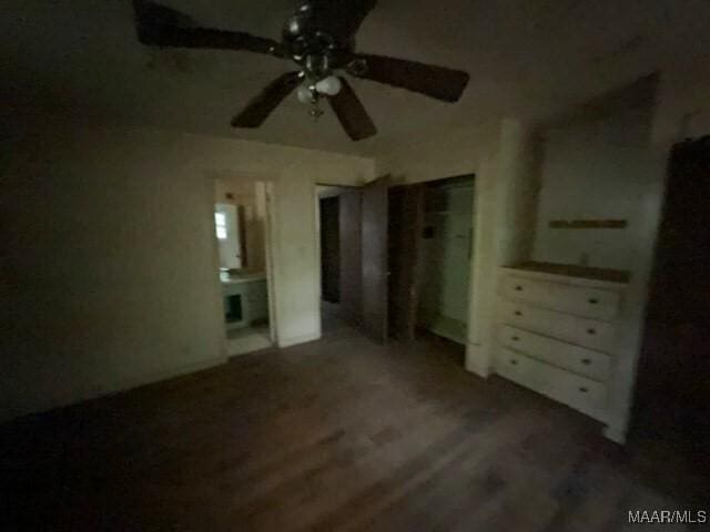 2711 Gwynnbrook Rd, Montgomery, AL 36116 - unfurnished bedroom with wood finished floors, ceiling fan, and ensuite bath