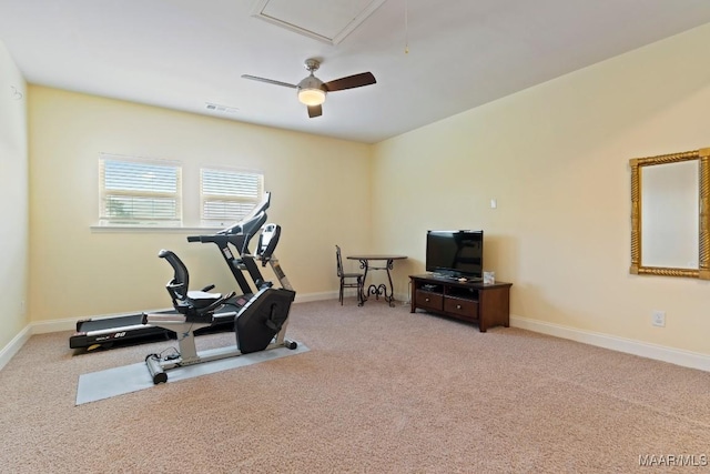 301 Eastgate Dr, Prattville, AL 36066 - workout area featuring attic access, carpet floors, and ceiling fan