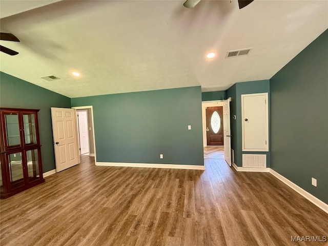 311 Old Marion Junction Rd, Selma, AL 36701 - unfurnished bedroom with lofted ceiling, wood finished floors, recessed lighting, and a ceiling fan