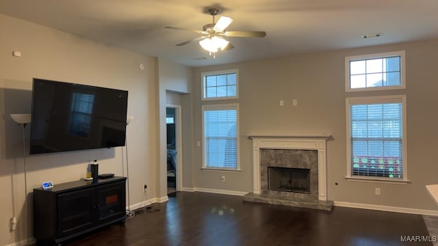 1008 Overture Dr, Montgomery, AL 36117 - unfurnished living room with ceiling fan, wood finished floors, and a high end fireplace
