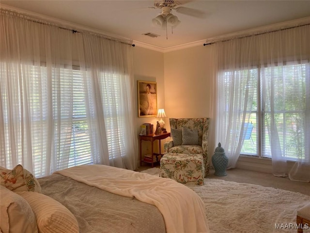 5650 Ash Grove Ct, Montgomery, AL 36116 - carpeted bedroom with ornamental molding and a ceiling fan