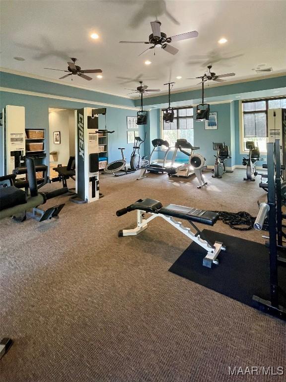 5650 Ash Grove Ct, Montgomery, AL 36116 - workout area with carpet flooring, recessed lighting, and ceiling fan