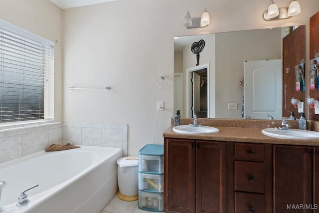 6526 Ridgeview Ln, Montgomery, AL 36116 - bathroom with a bath, double vanity, and tile patterned floors