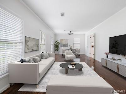 1243 Highpoint Rd, Montgomery, AL 36109 - living area featuring wood finished floors and ceiling fan