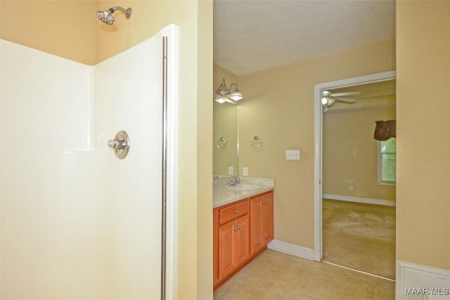 134 Taylor Hill Dr, Wetumpka, AL 36092 - bathroom with a shower, vanity, and a ceiling fan