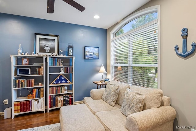 9185 Brenham Ct, Montgomery, AL 36117 - living area featuring ceiling fan, wood finished floors, and recessed lighting