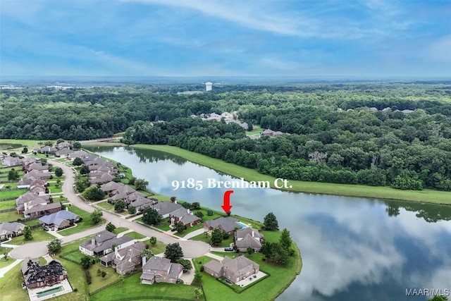 9185 Brenham Ct, Montgomery, AL 36117 - aerial perspective of suburban area with a heavily wooded area and a nearby body of water