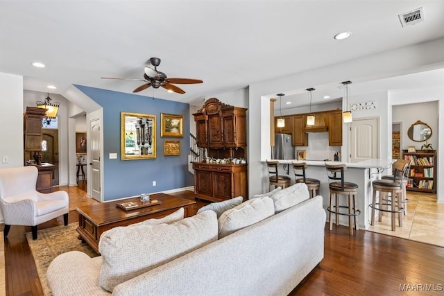 9185 Brenham Ct, Montgomery, AL 36117 - living room with a ceiling fan, recessed lighting, and wood finished floors