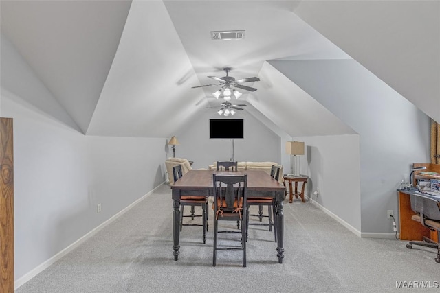 378 Winding Wood Dr, Wetumpka, AL 36093 - carpeted dining room featuring lofted ceiling and a ceiling fan