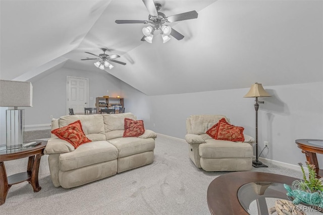 378 Winding Wood Dr, Wetumpka, AL 36093 - living area with ceiling fan, vaulted ceiling, and carpet floors