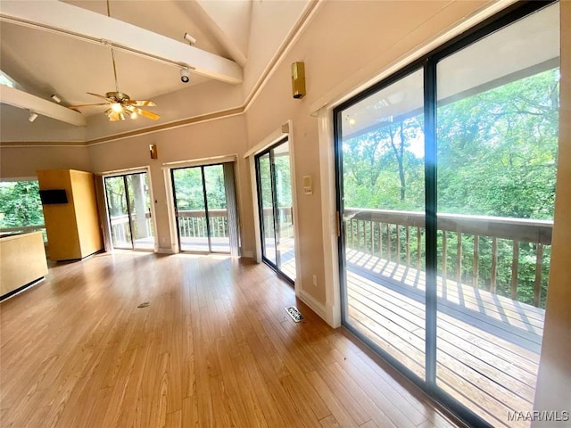 400 Millcreek Rd, Wetumpka, AL 36093 - empty room featuring light wood-style floors, a ceiling fan, and high vaulted ceiling