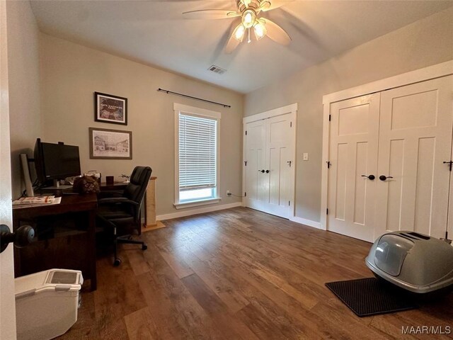 447 Cloverdale Rd, Greenville, AL 36037 - home office featuring ceiling fan and wood finished floors