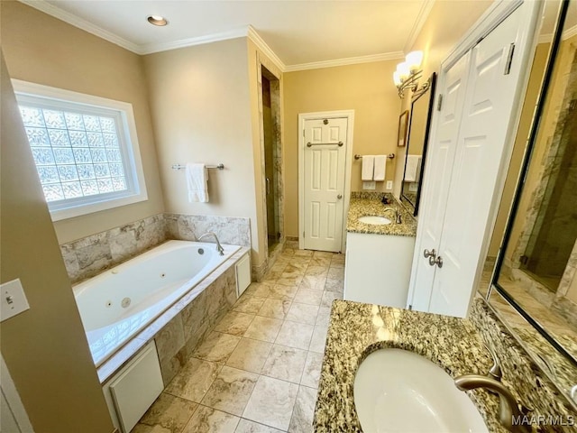 9865 Wynchase Cir, Montgomery, AL 36117 - full bathroom with a shower stall, vanity, a tub with jets, ornamental molding, and recessed lighting