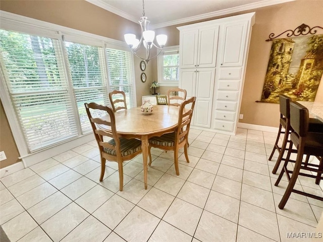 9865 Wynchase Cir, Montgomery, AL 36117 - dining area featuring crown molding, a chandelier, and light tile patterned floors