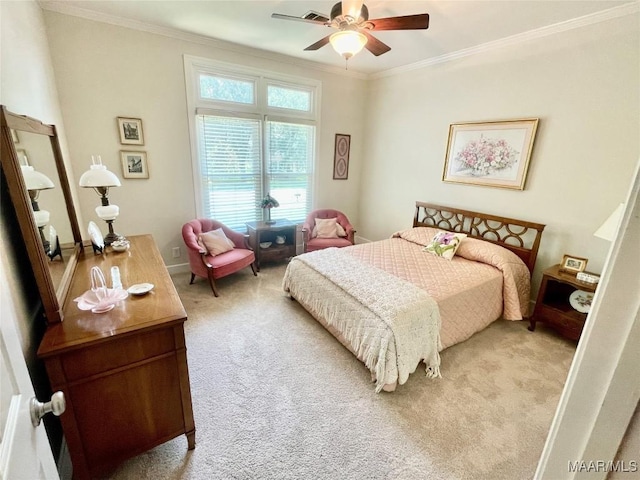 9865 Wynchase Cir, Montgomery, AL 36117 - bedroom with light carpet, ornamental molding, and a ceiling fan