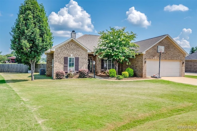 204 Village Way, Wetumpka, AL 36093 - view of front of home featuring brick siding, an attached garage, concrete driveway, a chimney, and a shingled roof