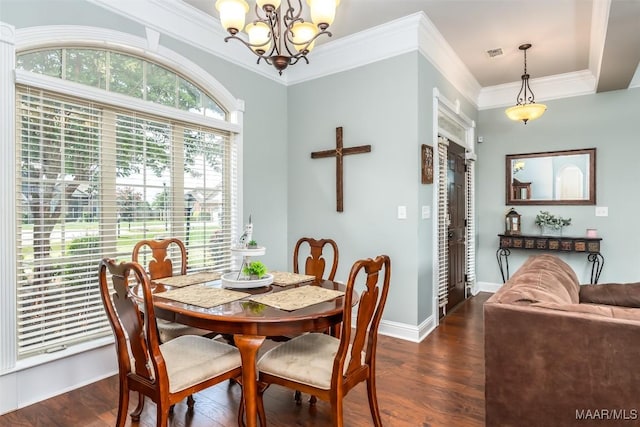 204 Village Way, Wetumpka, AL 36093 - dining space with a chandelier, dark wood-style floors, and crown molding