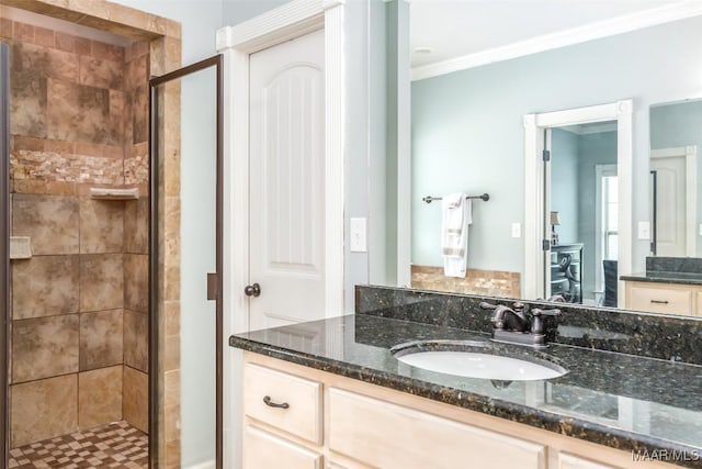 204 Village Way, Wetumpka, AL 36093 - bathroom featuring a stall shower, ornamental molding, and vanity