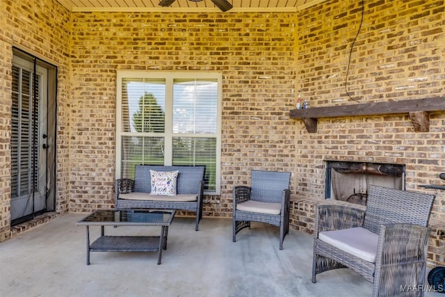 204 Village Way, Wetumpka, AL 36093 - view of patio featuring an outdoor brick fireplace and a ceiling fan