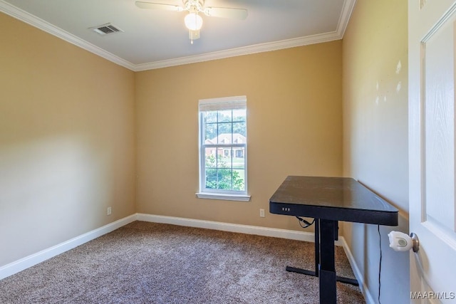205 Jennifer Ln, Deatsville, AL 36022 - unfurnished office featuring crown molding, carpet, and a ceiling fan