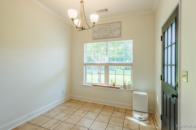 205 Jennifer Ln, Deatsville, AL 36022 - unfurnished room with ornamental molding, a chandelier, and light tile patterned flooring