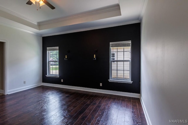 205 Jennifer Ln, Deatsville, AL 36022 - empty room with hardwood / wood-style flooring, a tray ceiling, ceiling fan, and crown molding