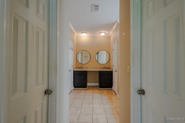205 Jennifer Ln, Deatsville, AL 36022 - bathroom featuring vanity, crown molding, and tile patterned flooring