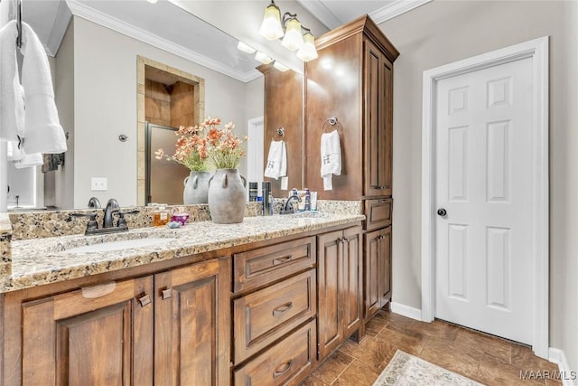 447 Galloway Dr, Wetumpka, AL 36093 - full bath with ornamental molding, double vanity, and a stall shower