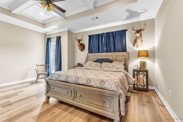 447 Galloway Dr, Wetumpka, AL 36093 - bedroom featuring light wood-style flooring, beamed ceiling, ornamental molding, coffered ceiling, and recessed lighting