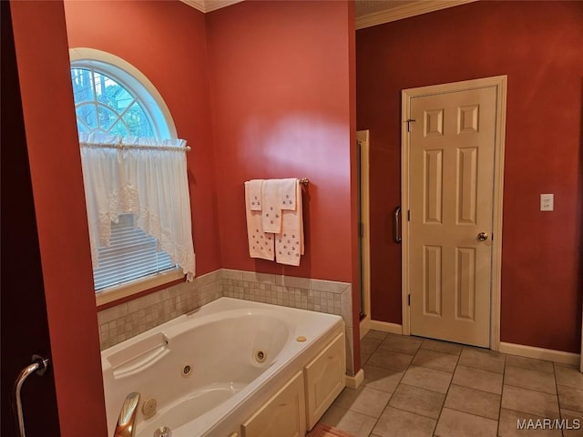 2714 Luverne Hwy, Greenville, AL 36037 - bathroom featuring tile patterned flooring, a jetted tub, crown molding, and a shower stall