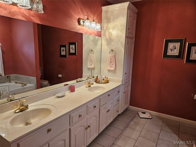 2714 Luverne Hwy, Greenville, AL 36037 - full bath featuring double vanity, a garden tub, and tile patterned flooring