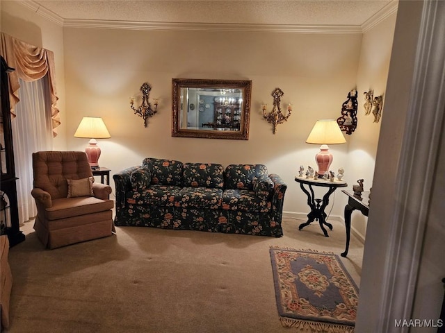 2714 Luverne Hwy, Greenville, AL 36037 - living area with carpet floors, ornamental molding, and a textured ceiling