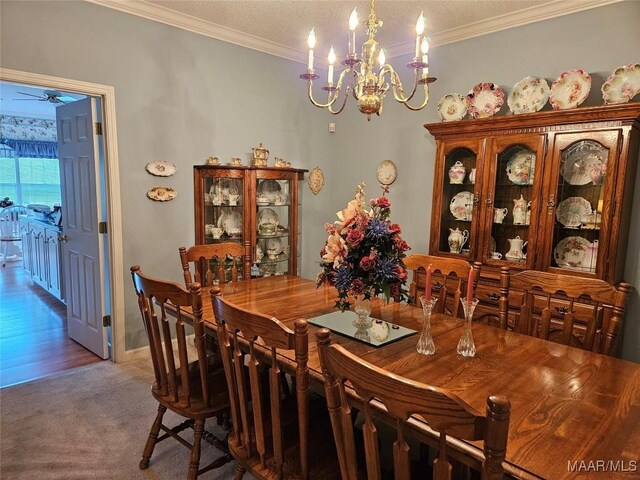 2714 Luverne Hwy, Greenville, AL 36037 - carpeted dining area with a chandelier, crown molding, and a ceiling fan