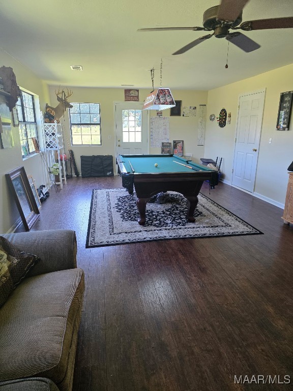 973 Pettus Rd, Lapine, AL 36046 - playroom featuring wood finished floors, billiards table, and ceiling fan