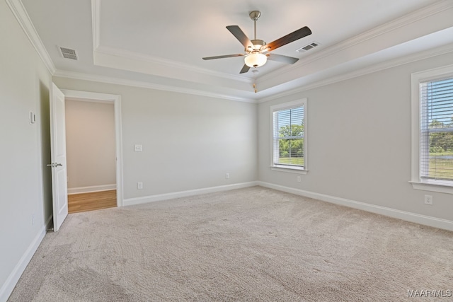 97 Abbington Blvd, Pike Road, AL 36064 - carpeted empty room with a tray ceiling, crown molding, plenty of natural light, and a ceiling fan
