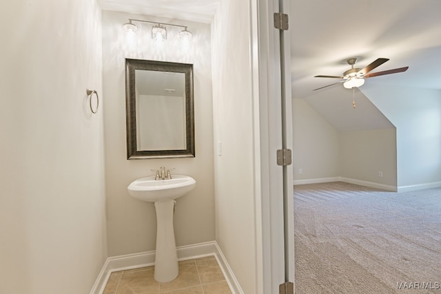 97 Abbington Blvd, Pike Road, AL 36064 - bathroom with a ceiling fan, lofted ceiling, and tile patterned floors