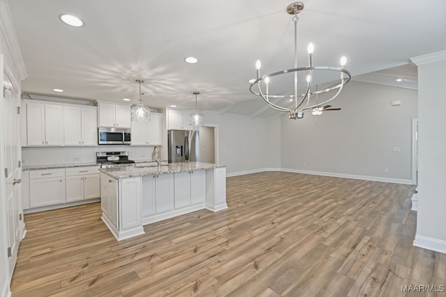 97 Abbington Blvd, Pike Road, AL 36064 - kitchen featuring recessed lighting, appliances with stainless steel finishes, a chandelier, decorative backsplash, and white cabinetry