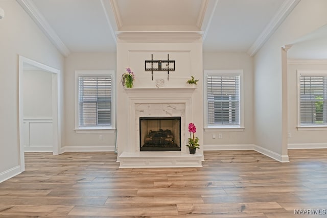 97 Abbington Blvd, Pike Road, AL 36064 - unfurnished living room with a fireplace, wood finished floors, and ornamental molding