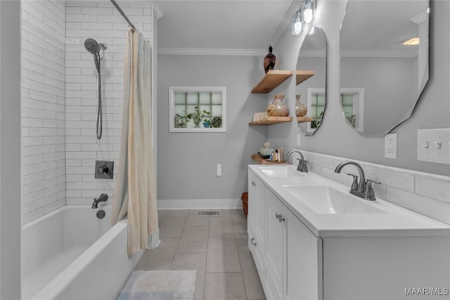 17 Calhoun Rd, Montgomery, AL 36109 - full bathroom featuring double vanity, shower / tub combo, and ornamental molding