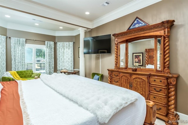8712 Old Marsh Way, Montgomery, AL 36117 - bedroom with ornamental molding, decorative columns, and recessed lighting