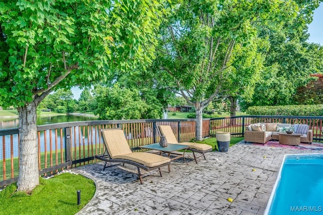 8712 Old Marsh Way, Montgomery, AL 36117 - view of patio / terrace with outdoor lounge area, a water view, and view of scattered trees