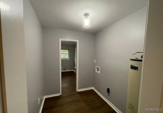 123 Hobbie Dr, Montgomery, AL 36105 - laundry room featuring water heater, washer hookup, and dark wood-style floors