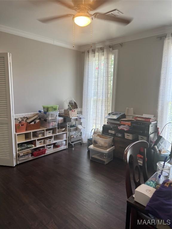 3549 Audubon Rd, Montgomery, AL 36111 - interior space featuring ceiling fan, ornamental molding, healthy amount of natural light, and wood finished floors