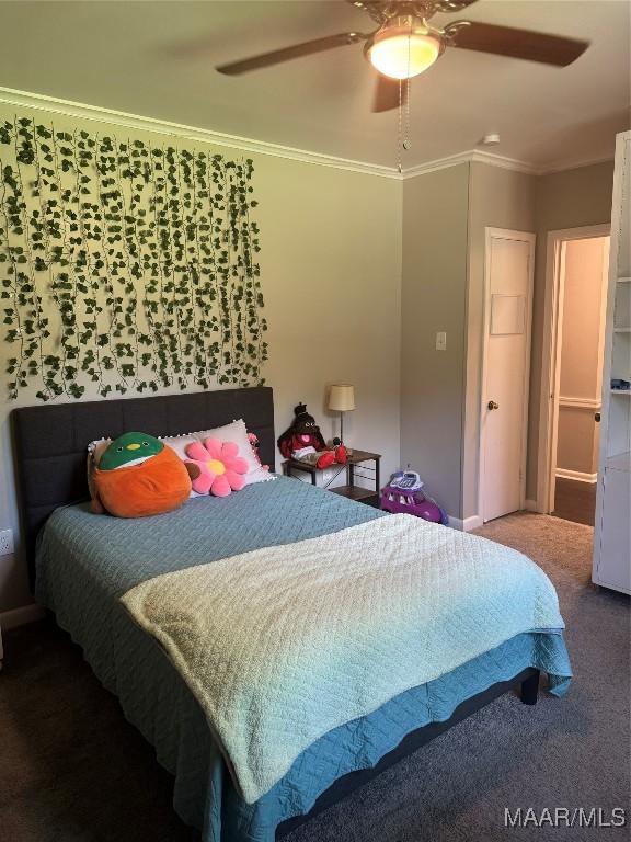 3549 Audubon Rd, Montgomery, AL 36111 - bedroom featuring ornamental molding, carpet flooring, and ceiling fan