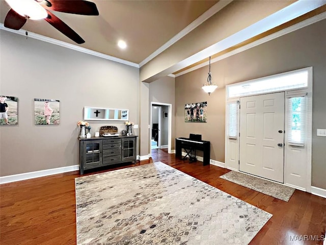 267 River Birch Cir, Wetumpka, AL 36093 - entryway with crown molding, ceiling fan, dark wood-type flooring, and recessed lighting