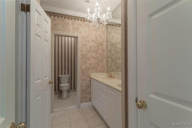 1609 Wentworth Dr, Montgomery, AL 36106 - bathroom with a chandelier, double vanity, tile patterned flooring, and crown molding