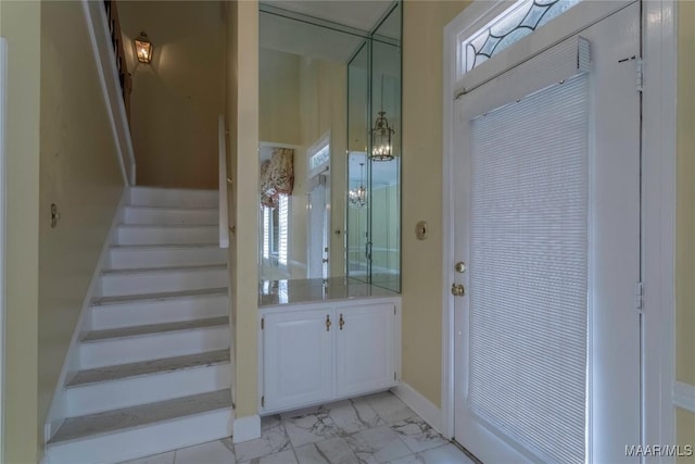 1609 Wentworth Dr, Montgomery, AL 36106 - foyer with stairway and light marble finish flooring