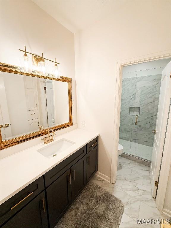 8524 Plantation Ridge Rd, Montgomery, AL 36116 - full bathroom with marble finish flooring, a marble finish shower, and vanity