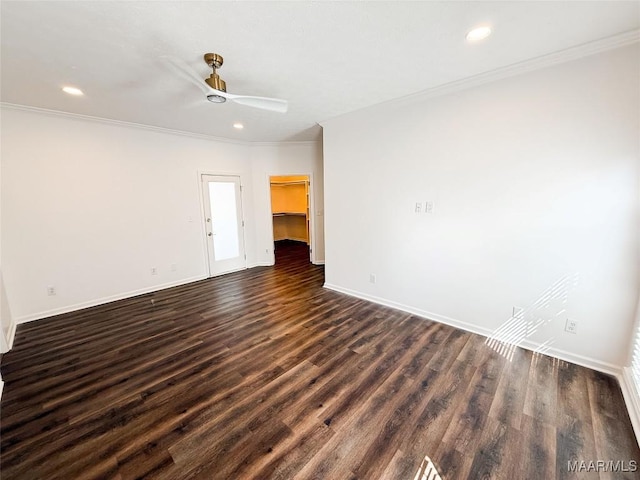 8524 Plantation Ridge Rd, Montgomery, AL 36116 - spare room featuring dark wood finished floors, ornamental molding, a ceiling fan, and recessed lighting